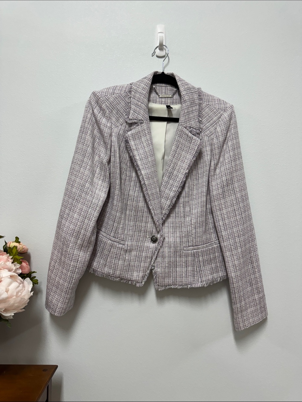 White House Black Market Womens Light Lavender Tweed Blazer Jacket